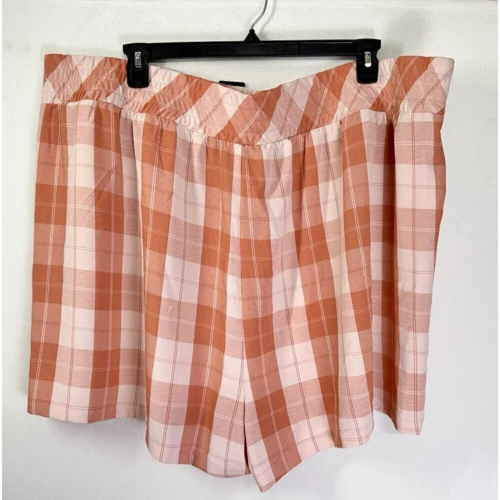 Torrid 5 Inch Seersucker Shorts Size 4 4x/26 Orange Plaid Pull On High Rise NEW - Picture 3 of 8
